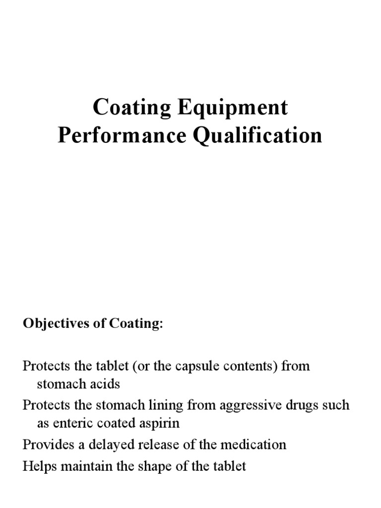 Coating Equipment Performance Qualification PDF Tablet (Pharmacy