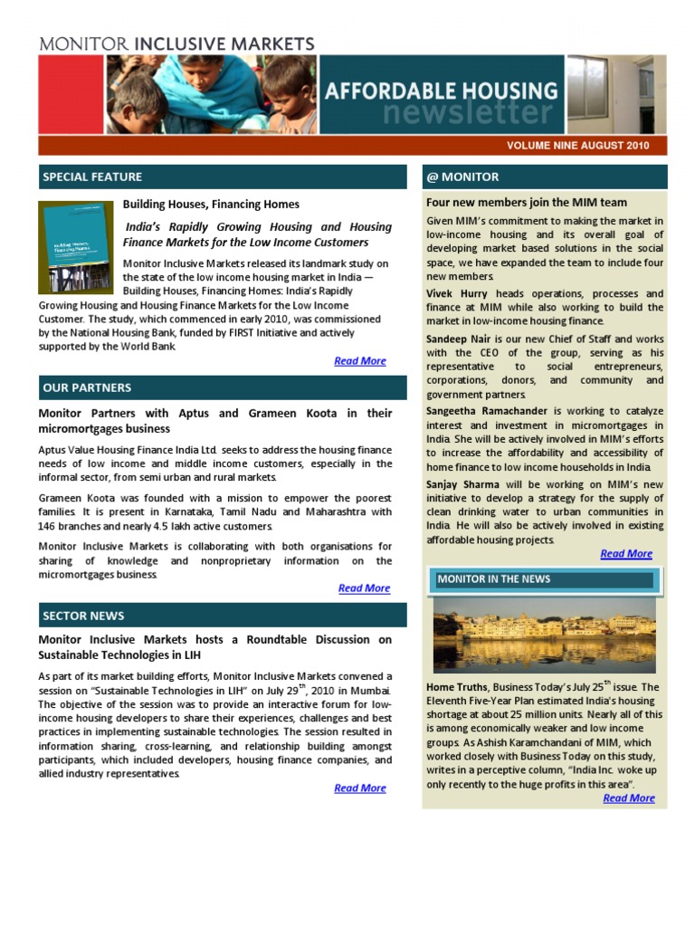 MIM Affordable Housing Newsletter August 2010 PDF Affordable
