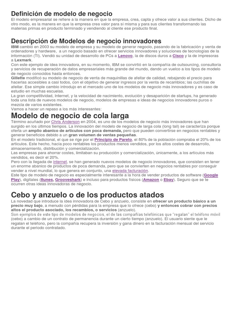 Modelos de Negocio Innovadores | PDF | Lean Startup | Modelo de negocio