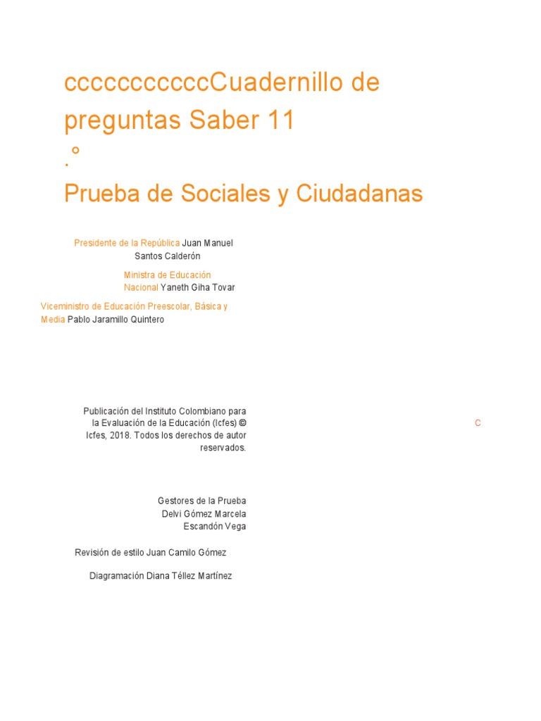 Cuadernillo de Preguntas Saber 11 - Sociales y Ciudadanas | PDF ...