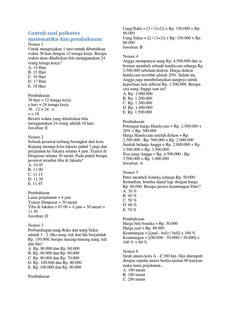 Soal Psikotes Bahasa Inggris Dan Jawabannya Pdf