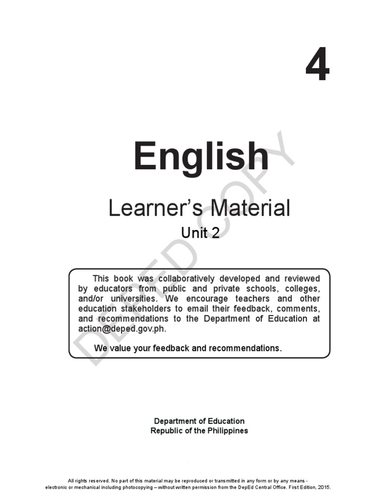 class 4 english unit 8 reading ii materials