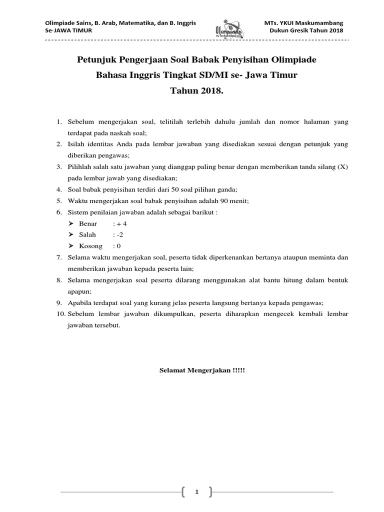 Soal Bahasa Inggris 2018 Pdf