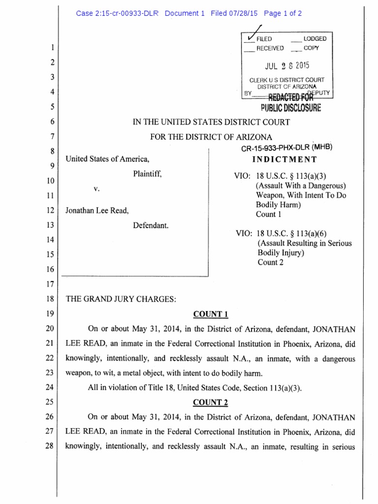 Jonathan Lee Read Indictment | PDF