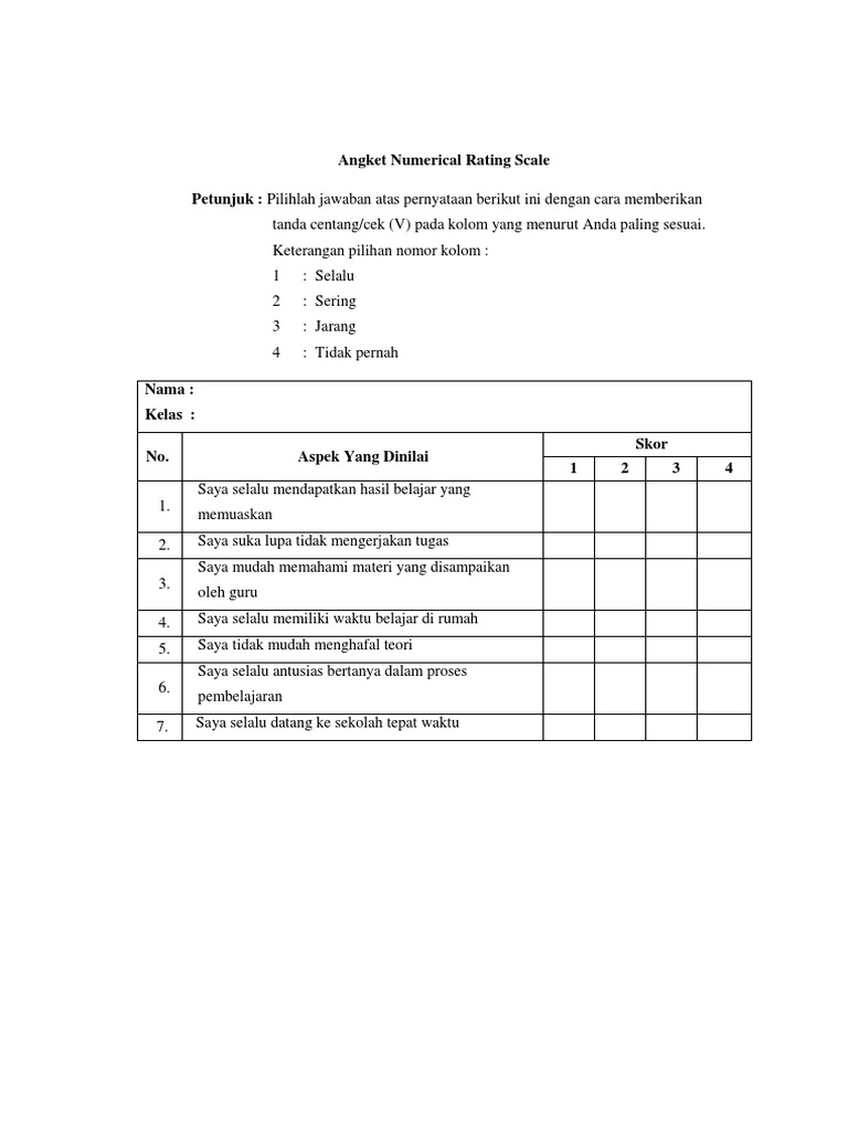 Contoh Angket Skala Rating Numerik | PDF | Pengembangan Diri
