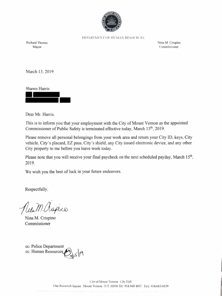 Termination Letter Redacted | PDF | Politics | Social Science