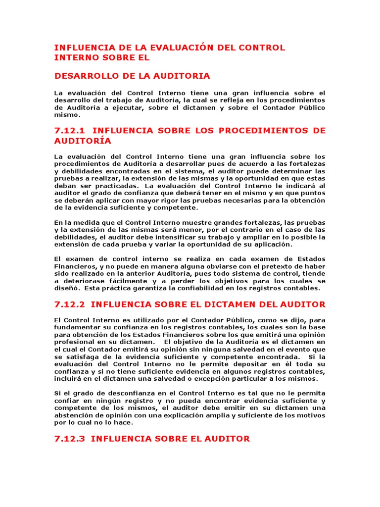 Influencia de La Evaluación Del Control Interno Sobre El | Descargar ...
