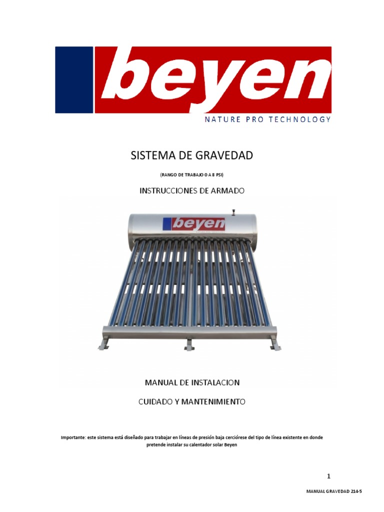 Claentador Solar Beyen - Manual | PDF | Tanques | Tubería (transporte de  fluidos)