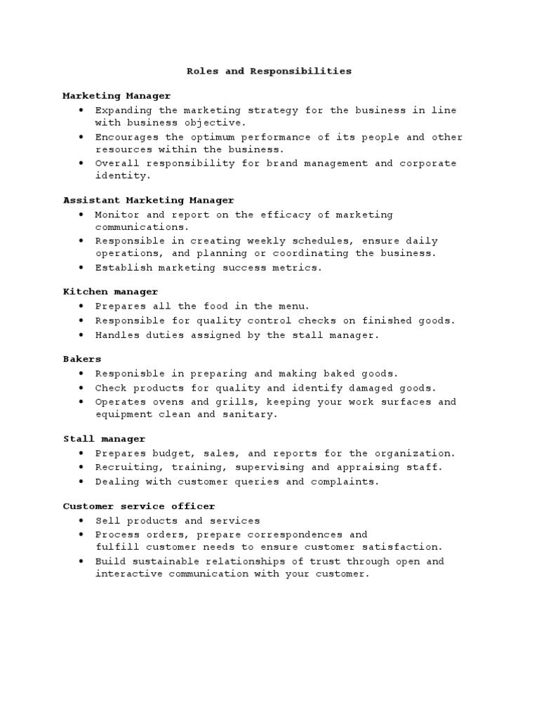 Roles and Responsibilities Marketing Manager | PDF | Business