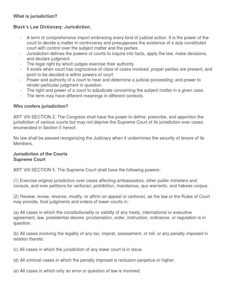What Is Jurisdiction? Black's Law Dictionary Jurisdiction PDF Jurisdiction Certiorari