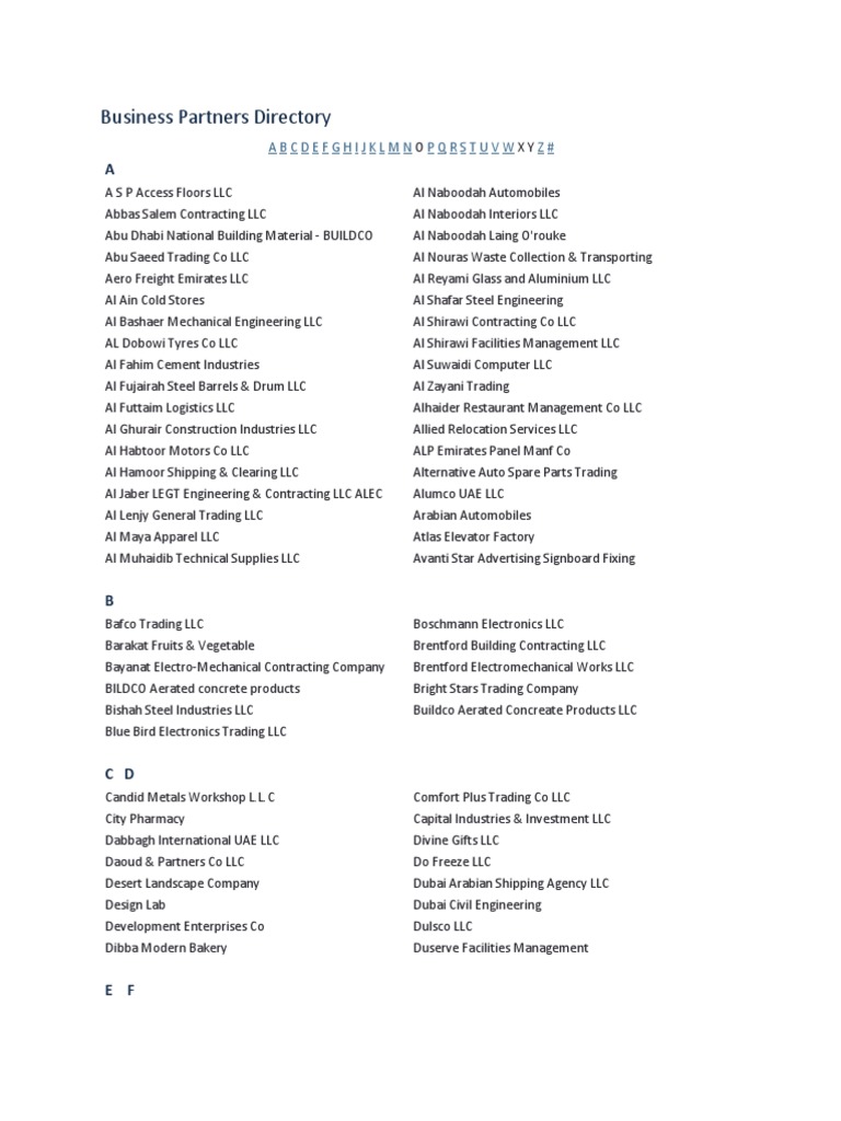 ABC Business Partners Directory A Comprehensive Listing of Over 300