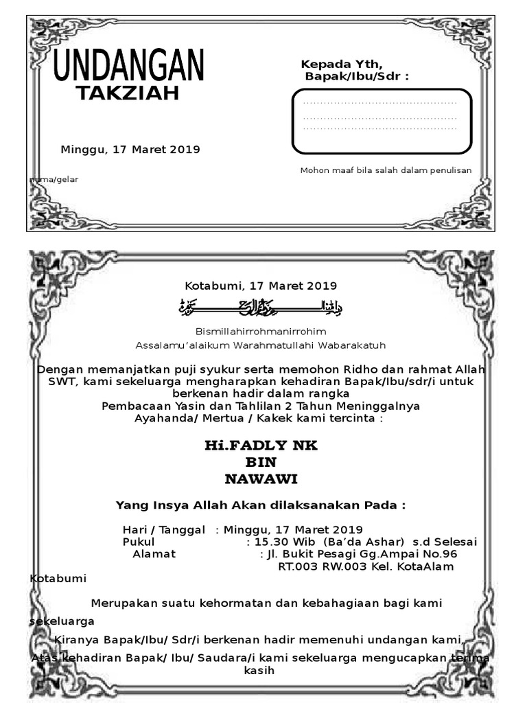 Undangan TakZiah 212 | PDF