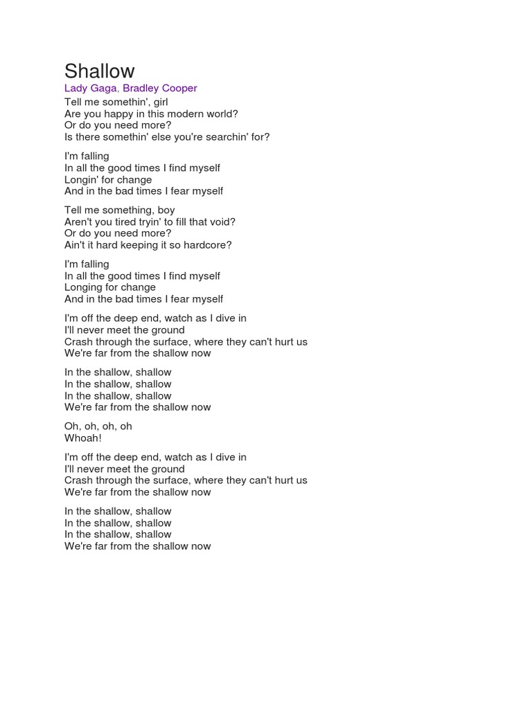 Shallow Lady Gaga Bradley Cooper PDF