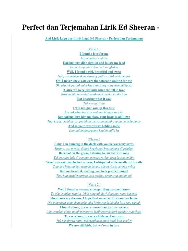 Terjemahan Lirik Lagu Barat Perfect Ed Sheeran Daedalusdrones Com