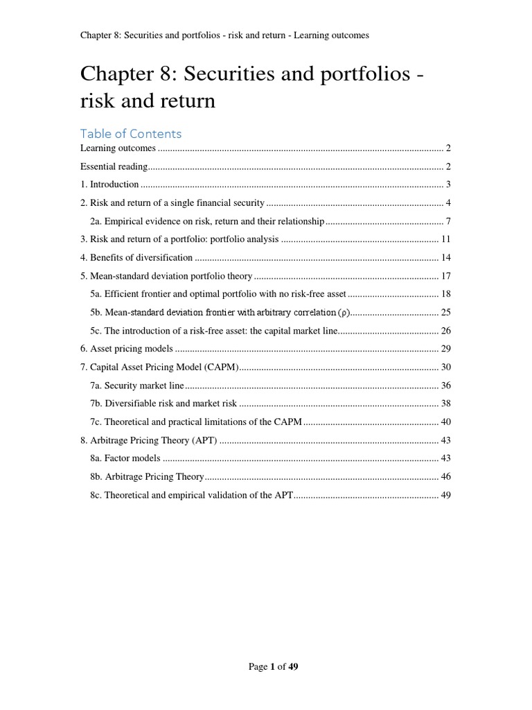 Chapter8-Mean SD CAPM APT | PDF | Capital Asset Pricing Model | Beta ...