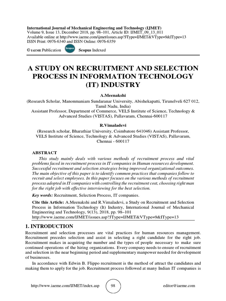 A Study On Recruitment and Selection Process in Information Technology ...