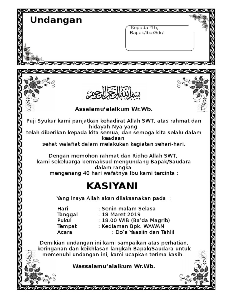 Surat Undangan Tahlil 40 Hari Haul Doc