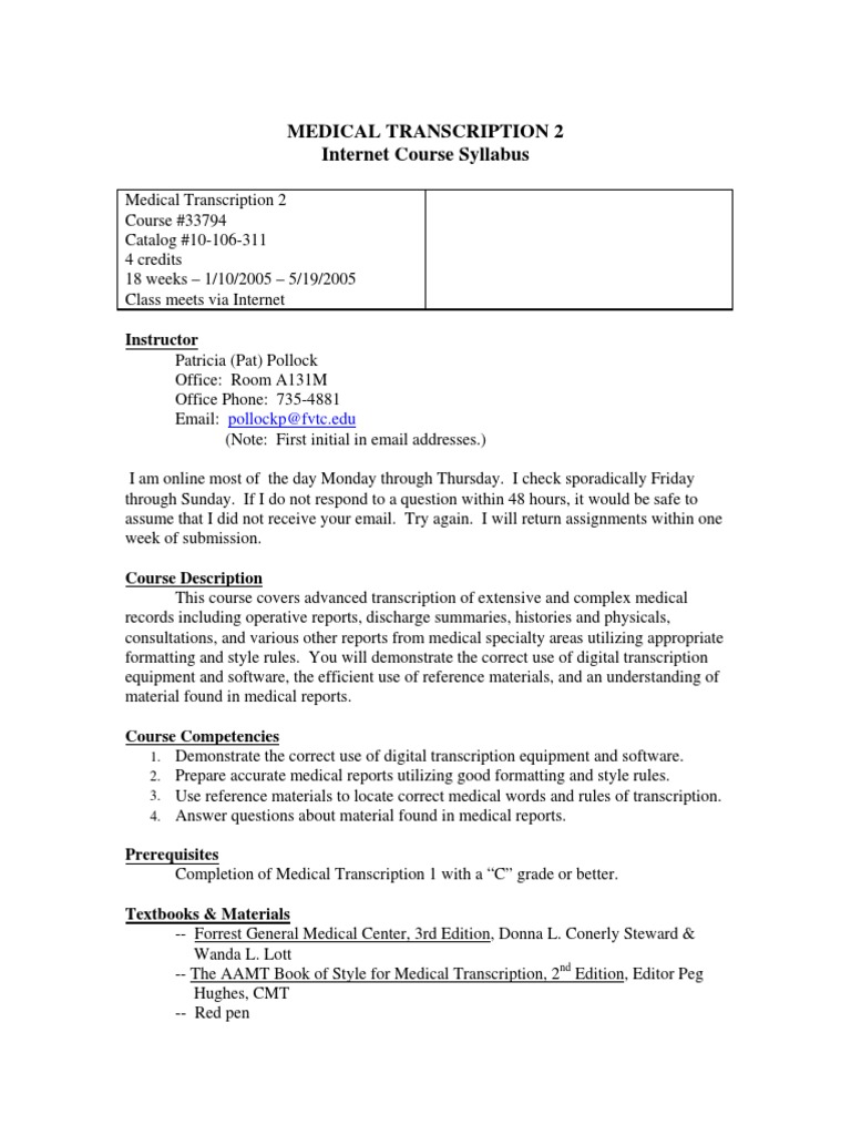 Medical Transcription 2 Syllabus | PDF | Special Education ...