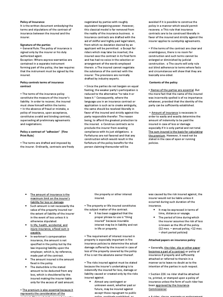 Policy of Insurance PDF Insurance Policy Insurance