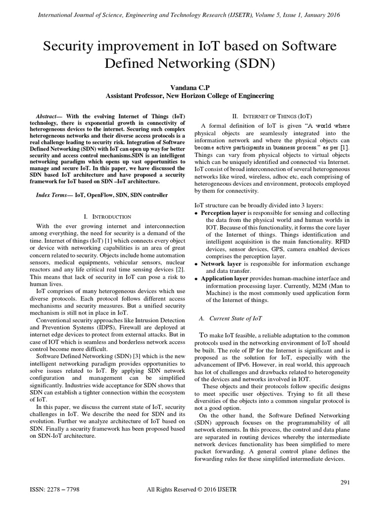 Security Improvement in Iot Based On Software Defined Networking (SDN ...