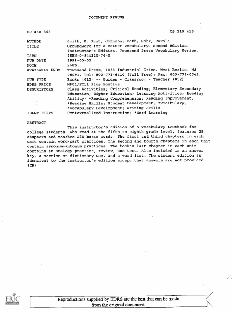 Groundwork For A Better Vocabulary Pdf Download Free Pdf Stress