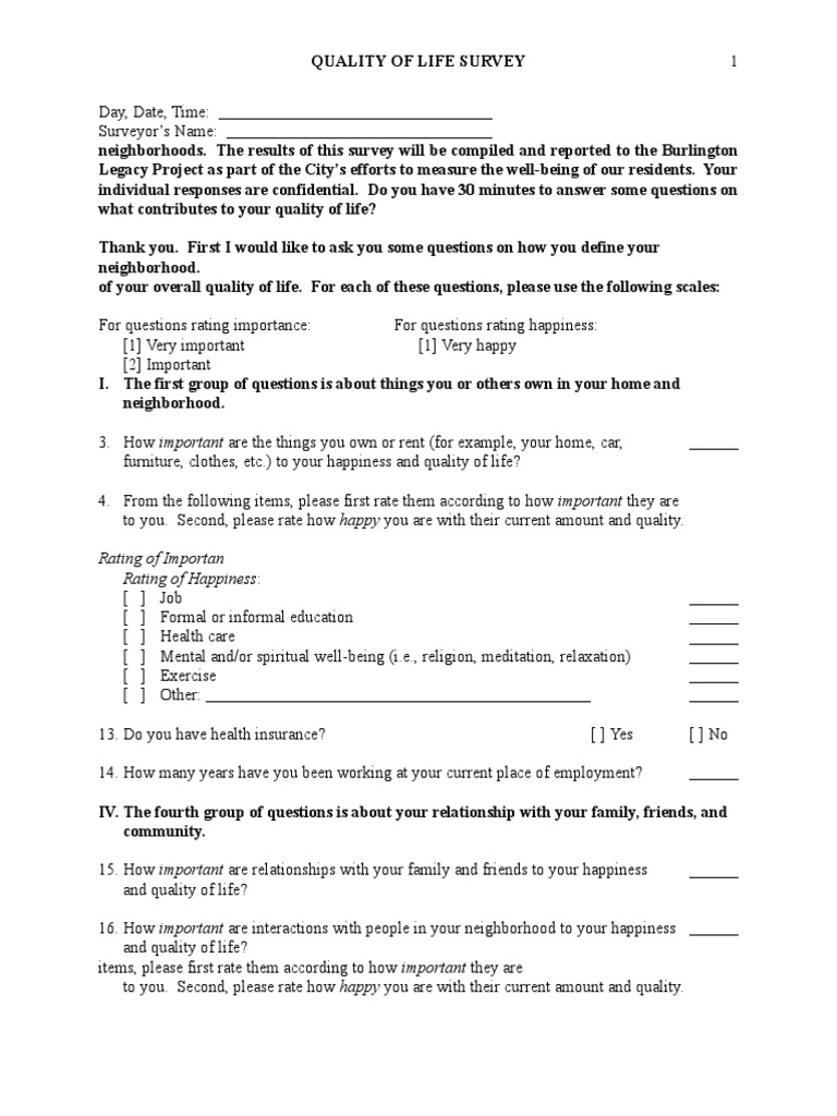 Rating of Importan Rating of Happiness | PDF | Quality Of Life ...