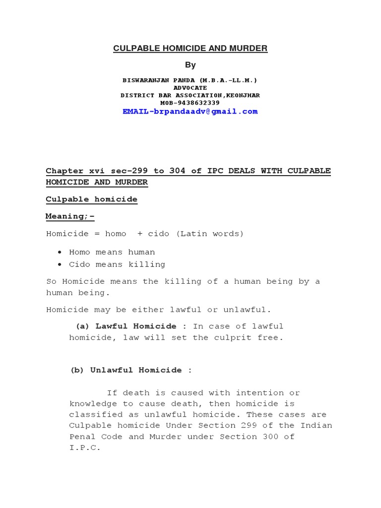 Culpable Homicide vs. Murder Explained | PDF | Murder | Homicide
