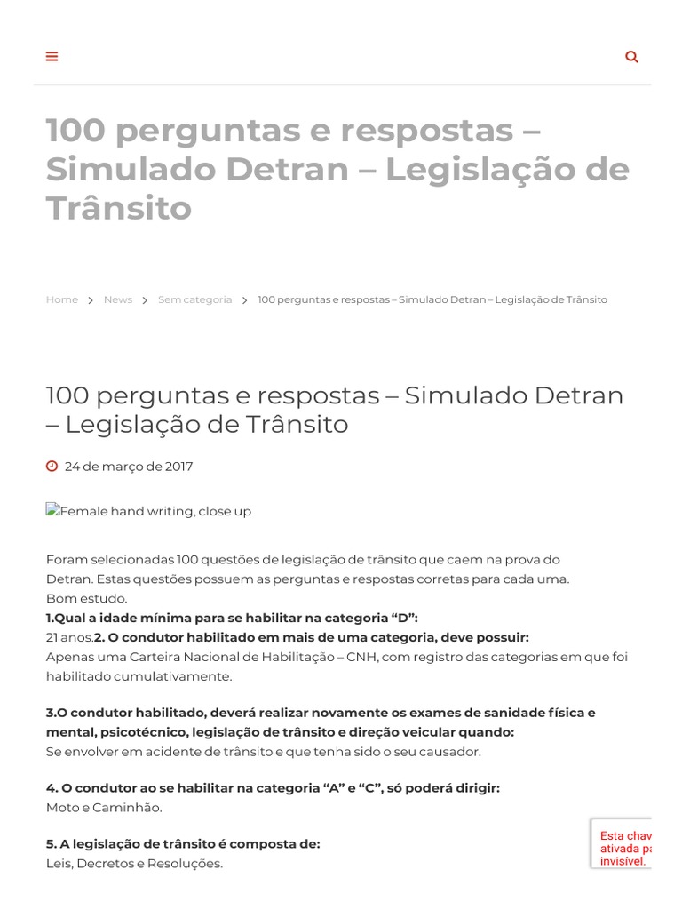 Simulado Detran: 100 Questões e Respostas | PDF | Carteira de Motorista ...