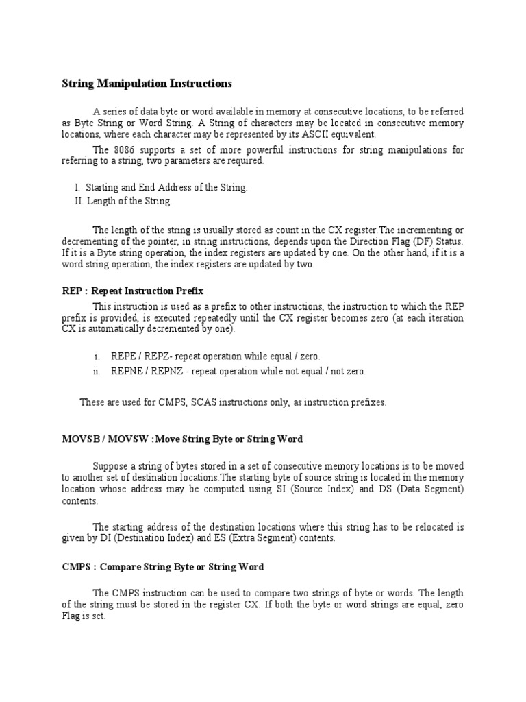 String Manipulation Instructions REP Repeat Instruction Prefix PDF