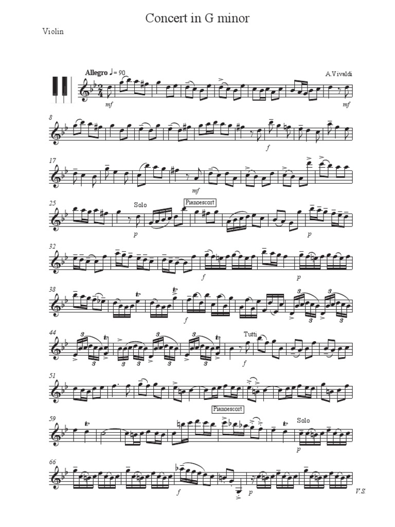 Vivaldi Violin Concerto in G Minor RV Violin | PDF Tempo | Compositions For Symphony Orchestra