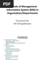 The Role of Management Information System (MIS) in Organization/Departments