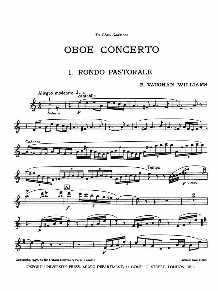 VaughanWilliams Oboe Concerto PDF PDF