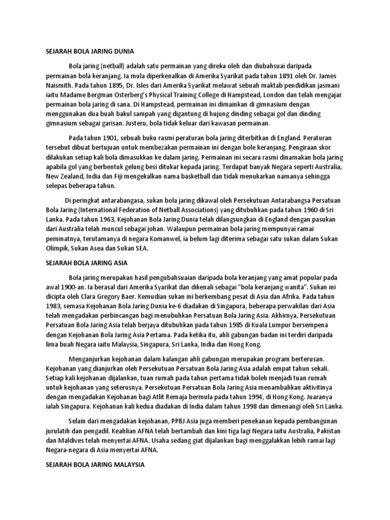 Sejarah Bola Jaring