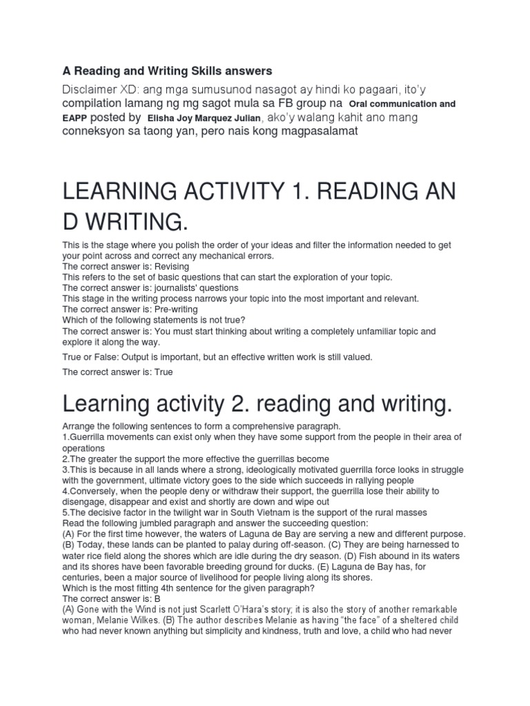 Importance of Reading and Writing Skills | PDF | Narrative ...
