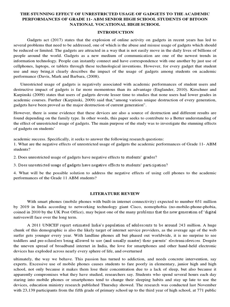Impact of Gadget Use on Grade 11 Students | PDF | Survey Methodology ...
