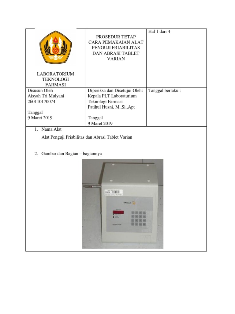 Panduan Penggunaan Alat Friabilitas Tablet | PDF