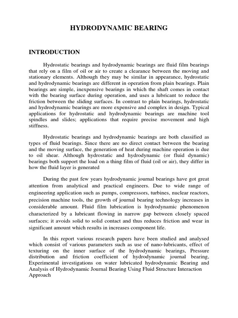 Hydrodynamic Bearing PDF | PDF | Bearing (Mechanical) | Fluid Dynamics
