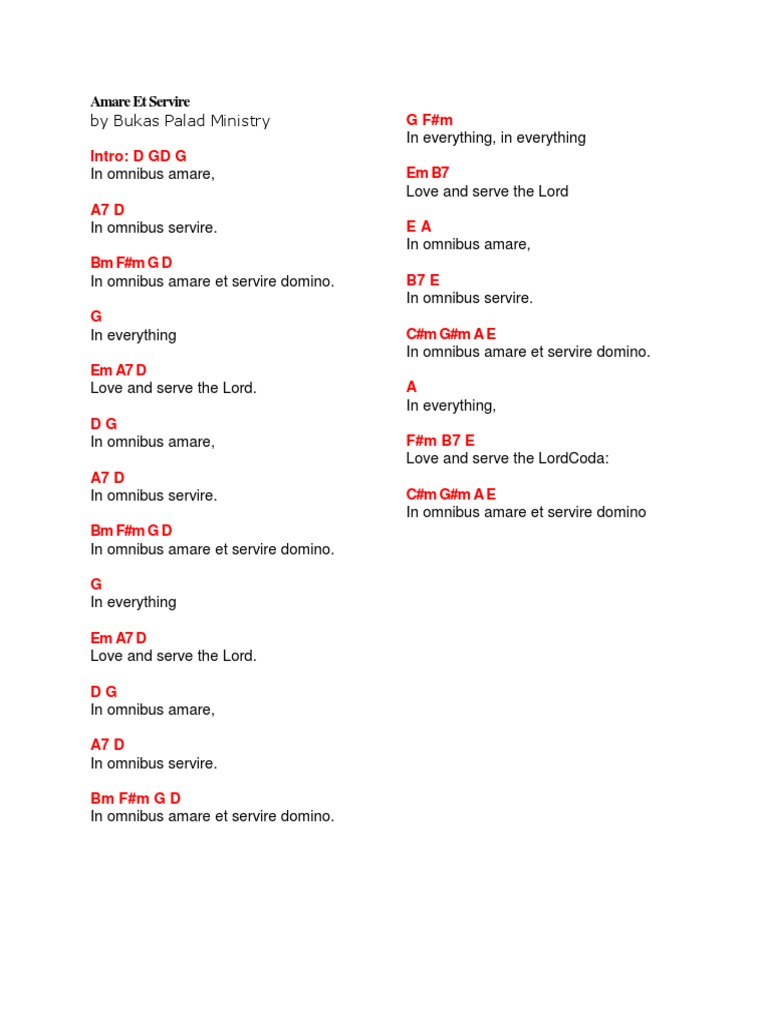Amare Et Servire Chords