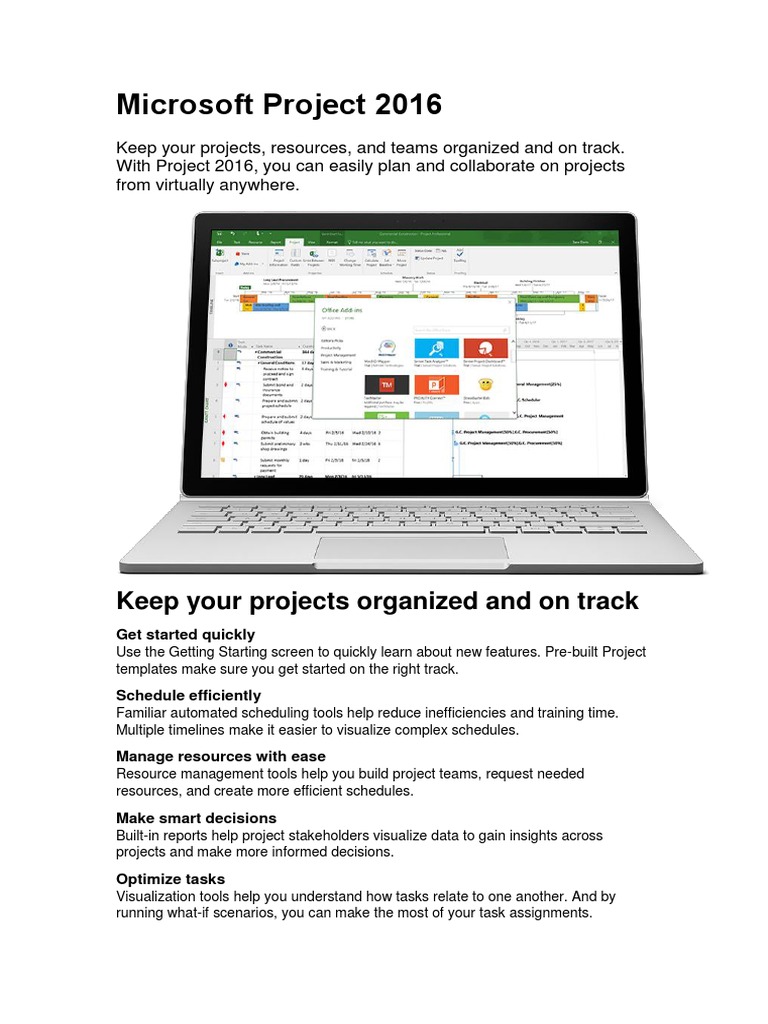 Microsoft Project 2016 Features Overview | PDF | Share Point | Software