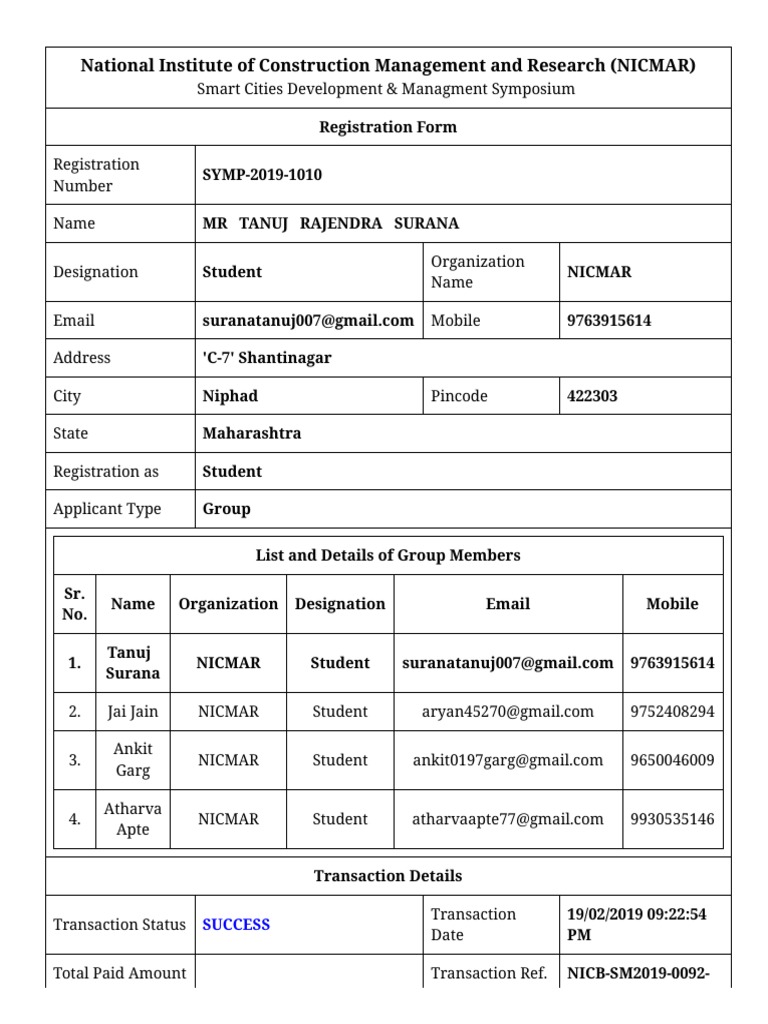 NICMAR Smart Cities Symposium Registration | PDF