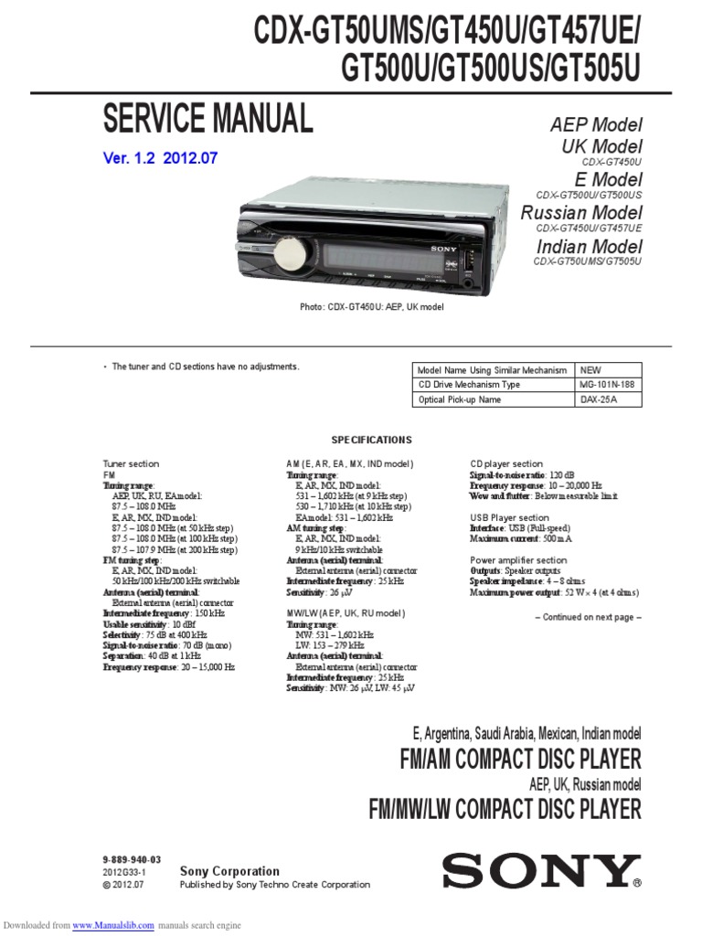 User manual Sony CDX-GT564UI (English - 144 pages)