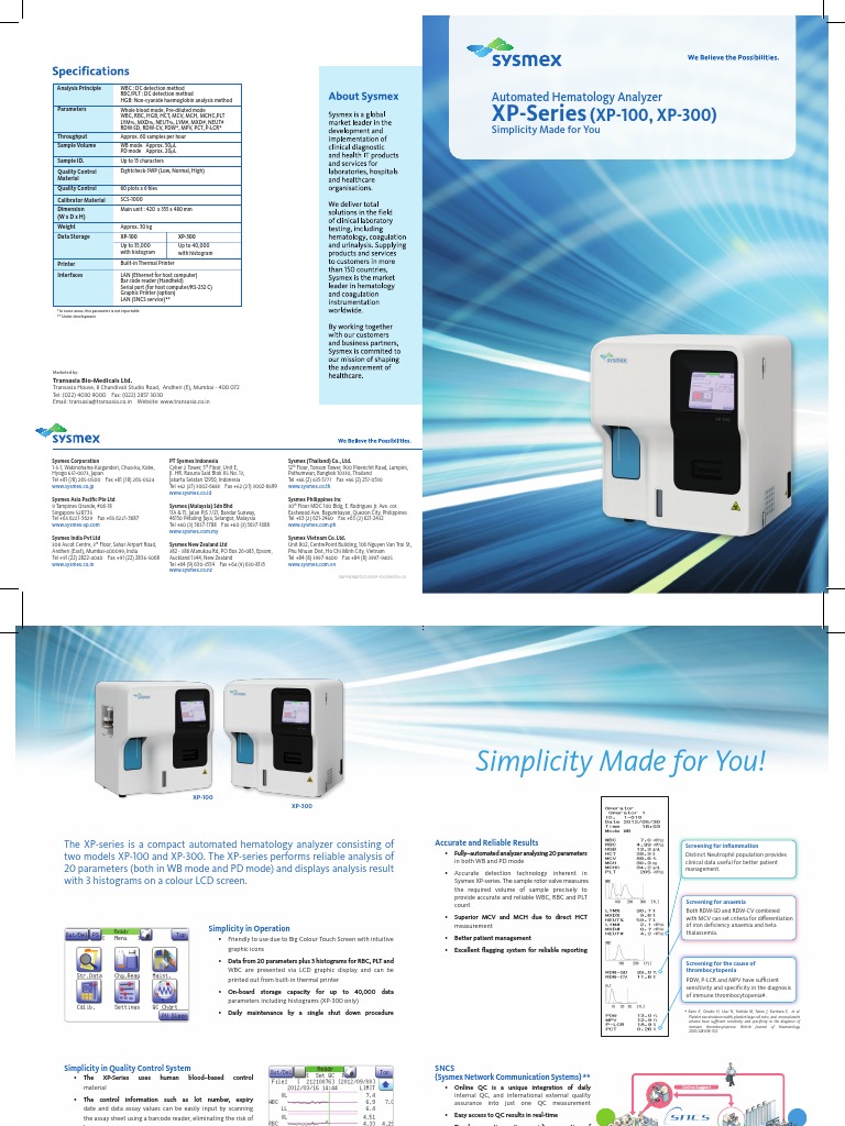 Sysmex Xp 100 Hematology Analyzer Pdf Anemia Hematology