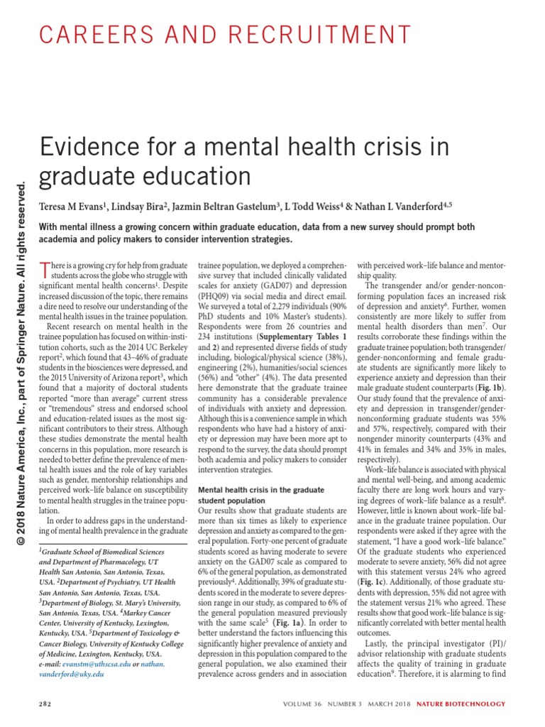 Evidence For A Mental Health Crisis in Graduate Education | PDF ...