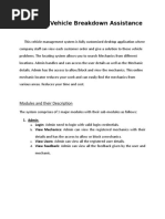 On Road Vehicle Breakdown Assistance: Modules and Their Description