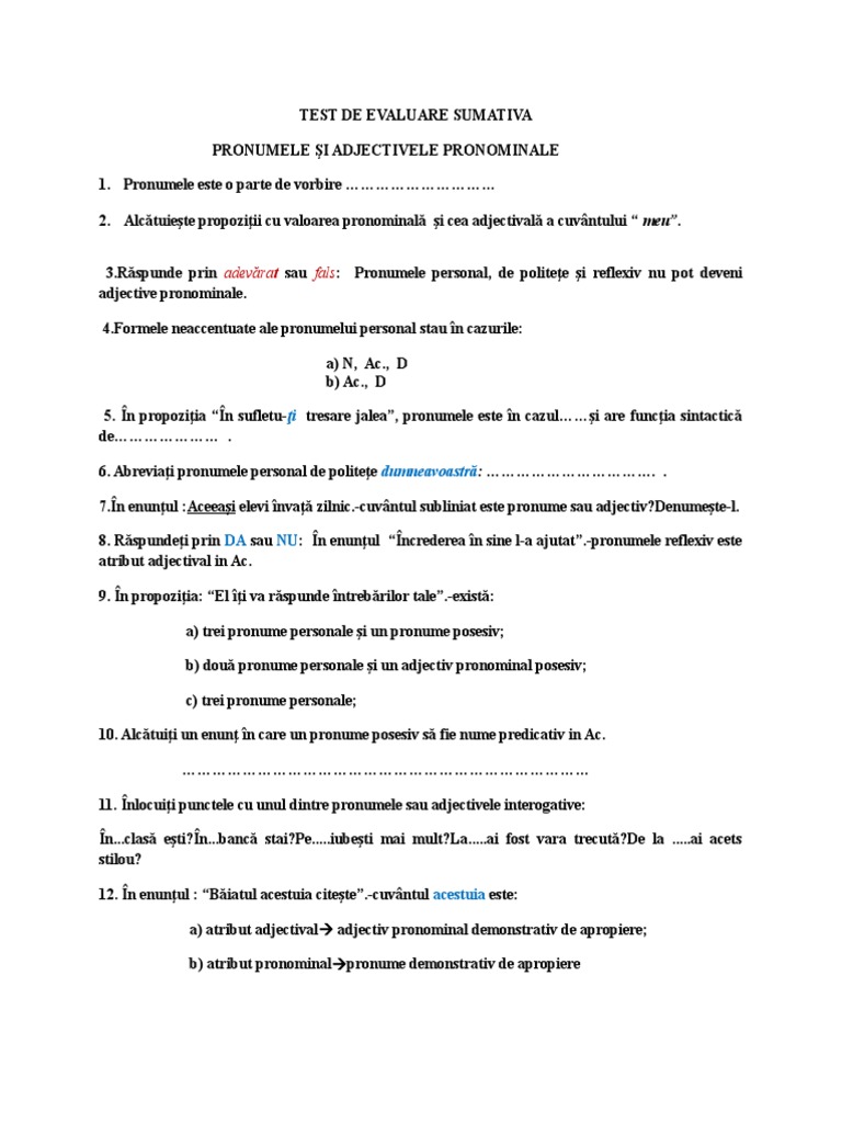 Test de Evaluare 7 | PDF