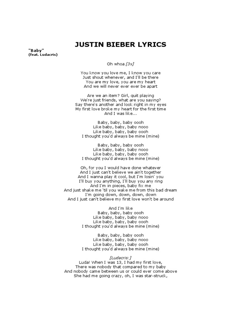 JUSTIN BIEBER LYRICS "Baby | PDF | Dance Pop | Pop Songs