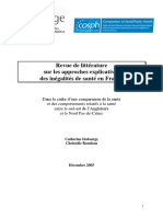 Revue de Littérature Sur Les Approches Explicatives Des Inégalités de Santé en France