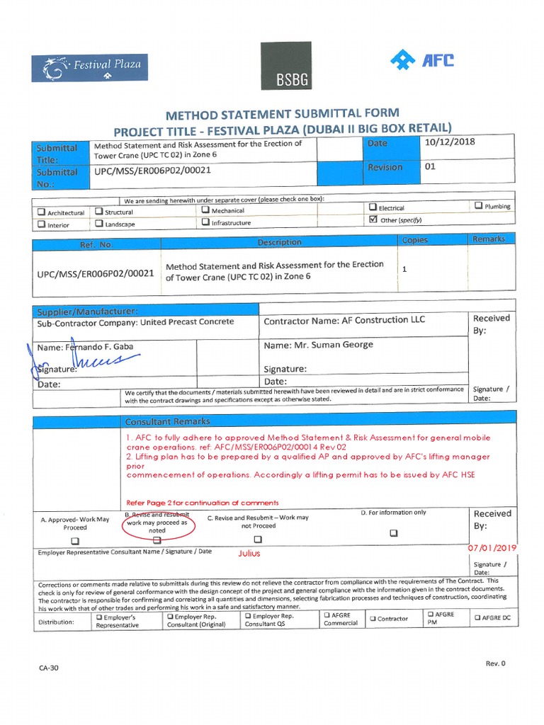 Method Statement for Tower Crane Erection | PDF | Crane (Machine ...