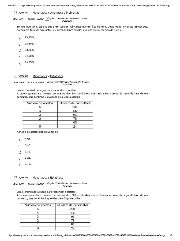 1100 Questoes De Matematica Da Vunesp 2013 2017 Pdf Interesse Tempo