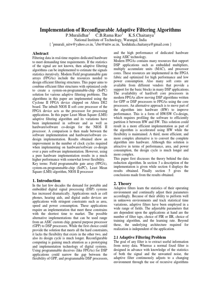 FPGA-Based Adaptive Filtering Techniques | PDF | Field Programmable ...